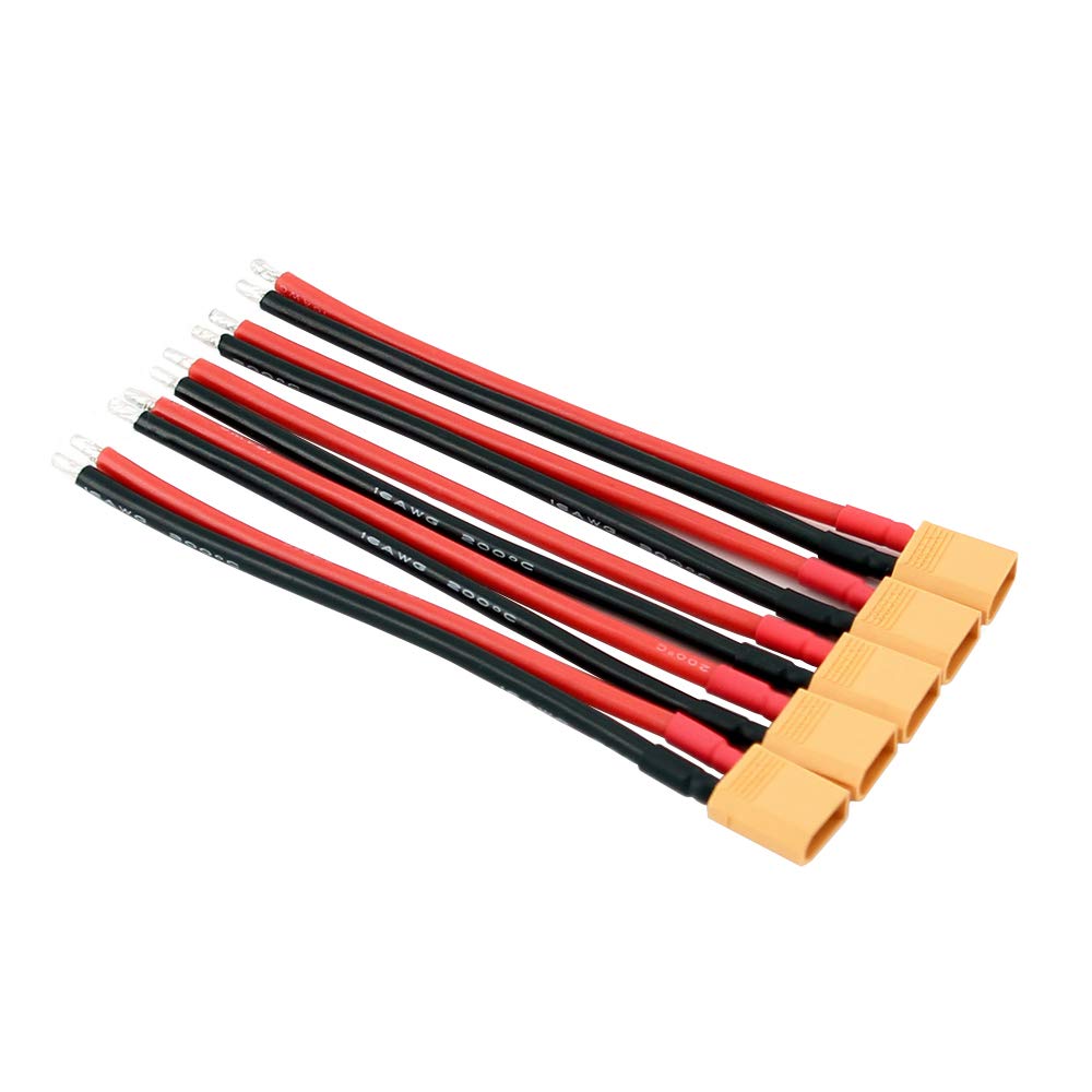 5pcs XT30 Plug XT-30 Male Connectors with 10cm 16awg Slicone Wire for RC LiPo Battery FPV Turnigy/Zippy（BDHI-18）