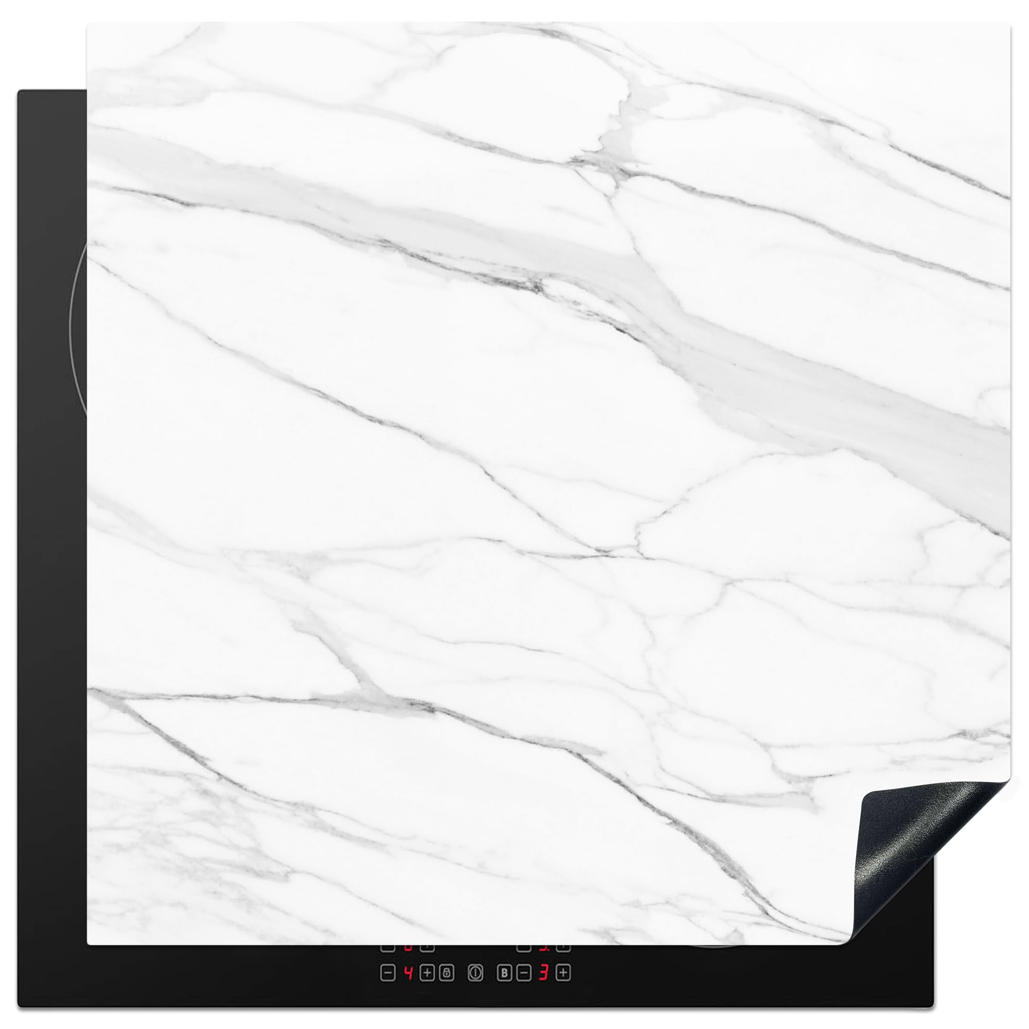 KitchenYeah© Induction Hob Protector Mat 30.7"x30.7" / 78x78 cm Cooker Top Protectors Cover Ceramic Covers Electric Hobs Vinyl Marble - White - Line - Patterns - Luxe - Marble Look — image 1