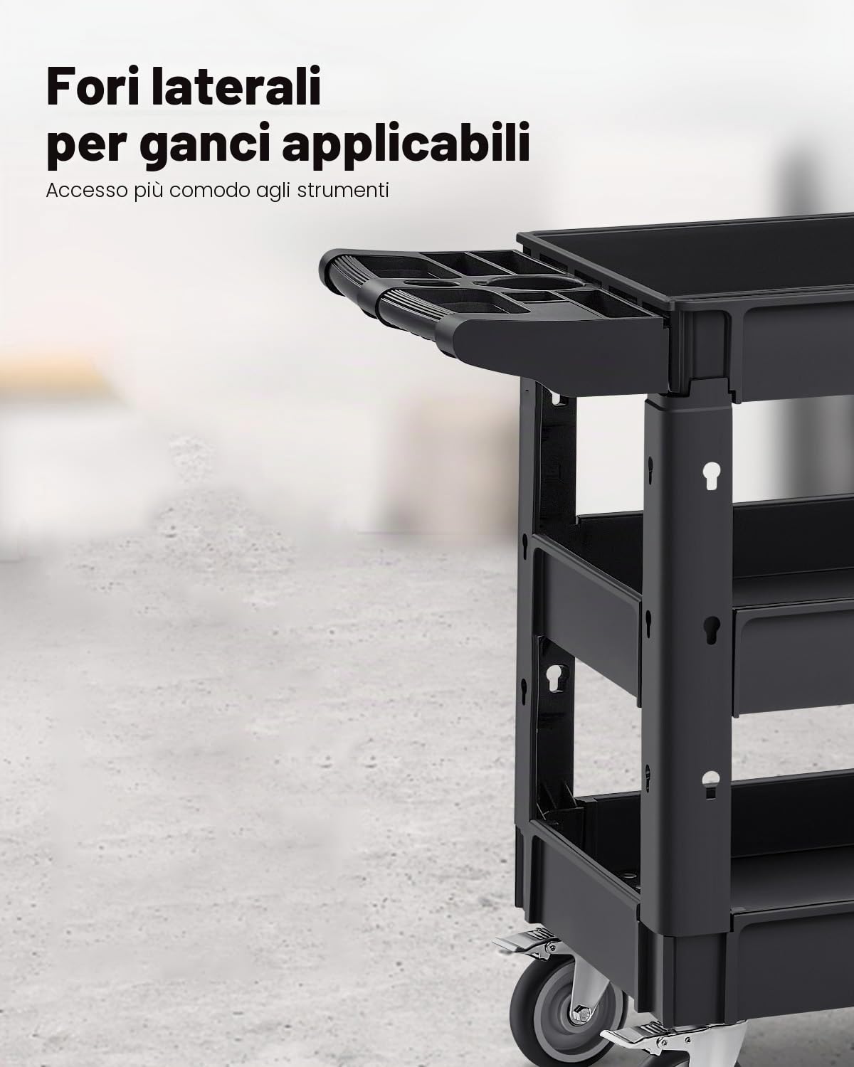 VEVOR Carrello di Servizio 103x43,5x85,7cm Carrello a Mano Multiuso 3 Ripiani Capacità Totale 249kg, Carrello a Portata Ruote Girevoli 360° 2 Ruote con Freni, Carrello Portaoggetti da Garage Giardino