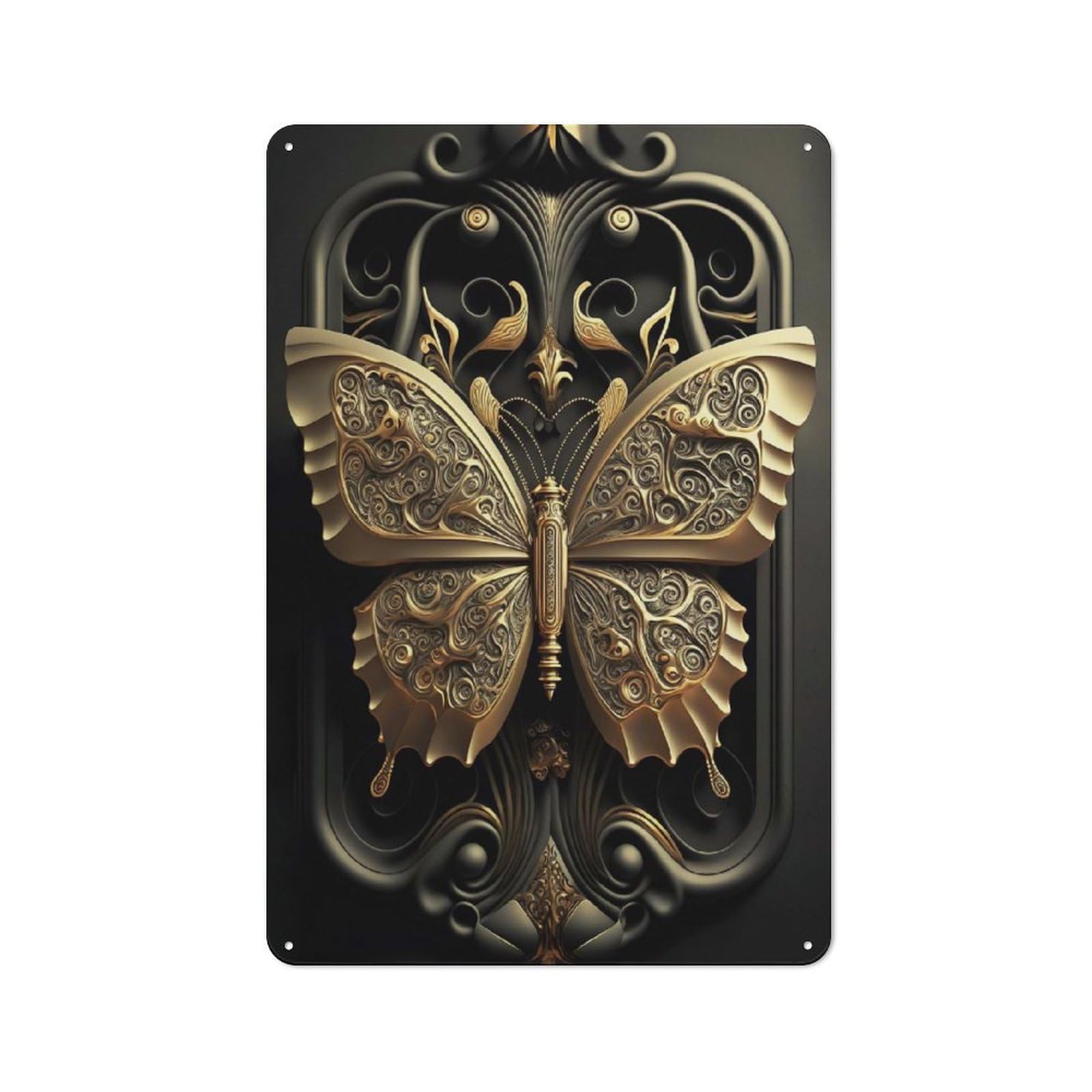Junmoney Style-9 Tin Wall Plaque 30X20cm With Butterfly Golden Art Deco For Garage Wall, Suited To People Furnishing A Garage