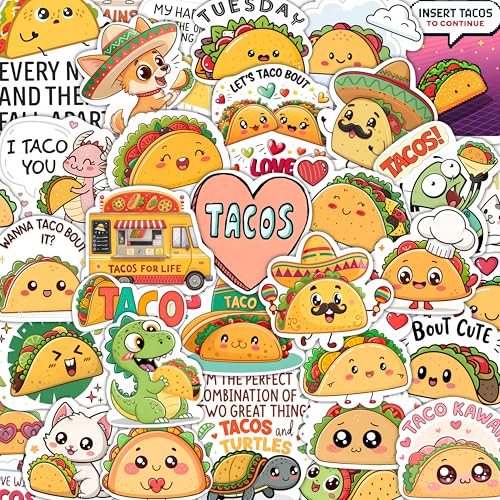 100Pcs Taco Stickers - Taco Party Supplies, Decorations - Food Stickers - Gift for Women & Men