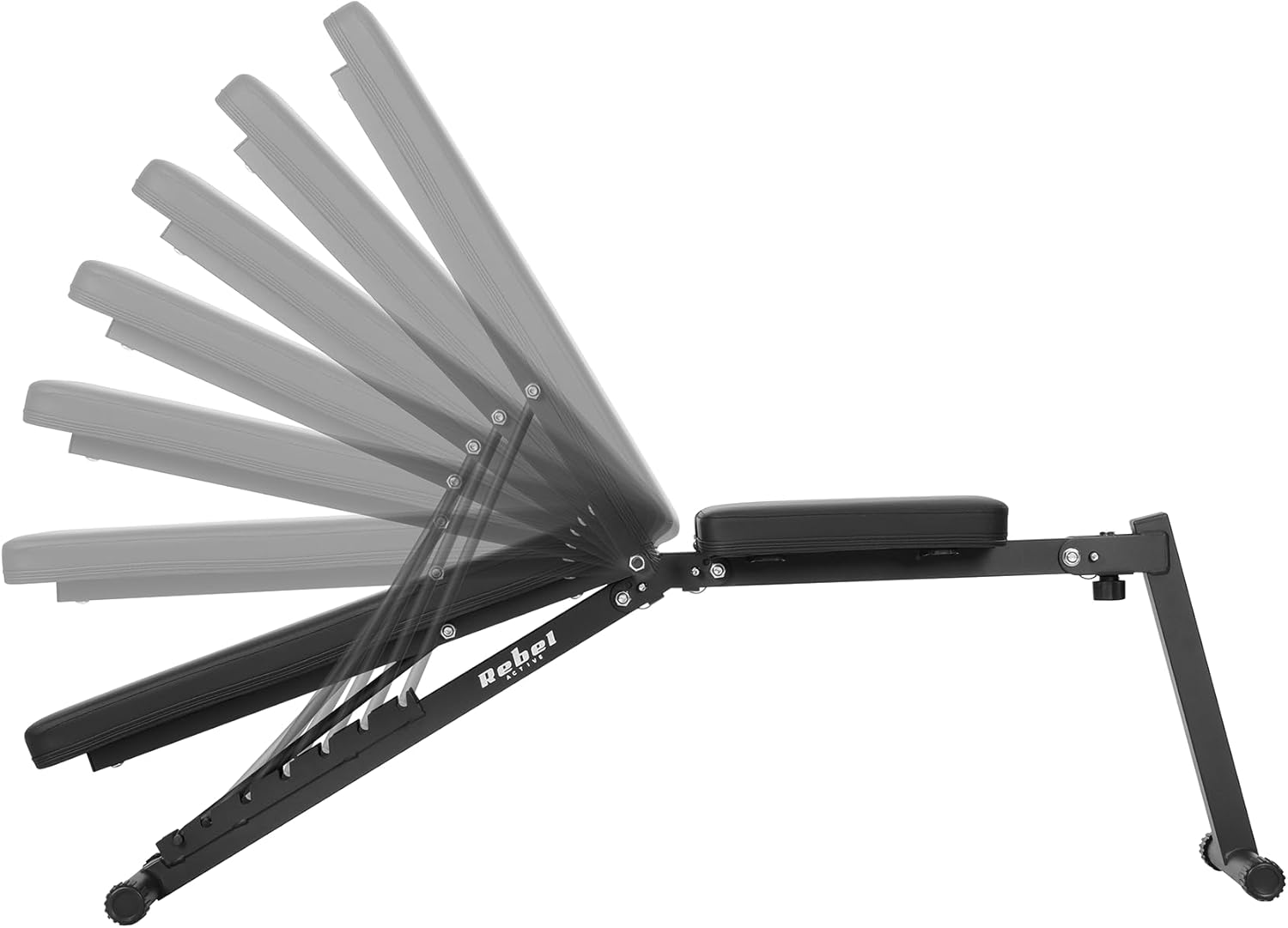 Збоку view of bench showing backrest adjustment rail