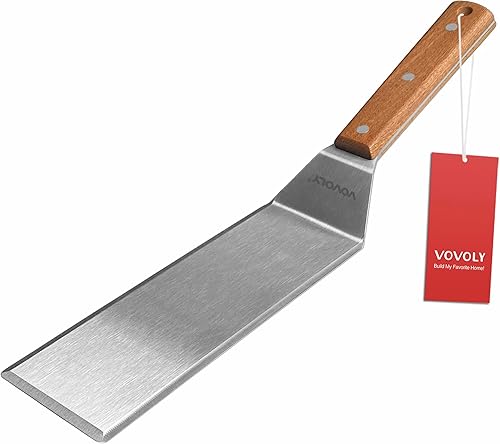 Espátula de metal de acero inoxidable, espátula de plancha de 3 x 8 pulgadas de largo, raspador de hamburguesas aleta para panqueques espátula