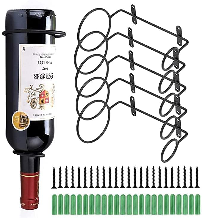 Wall Mounted Metal Hanging Wine Rack Organizer with Screws | Wine Bottle Holder/Organizer/Display Shelf/Storage Rack (Black, Pack of 6)-image-8