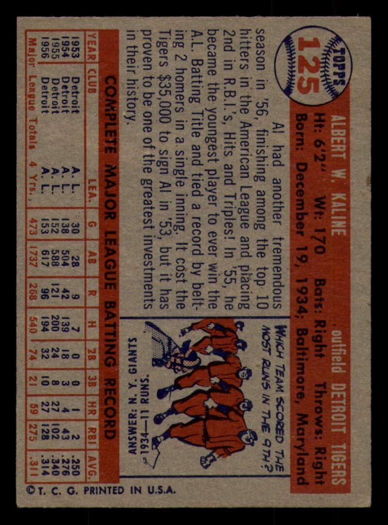 Baseball MLB 1957 Topps #125 Al Kaline dent Tigers