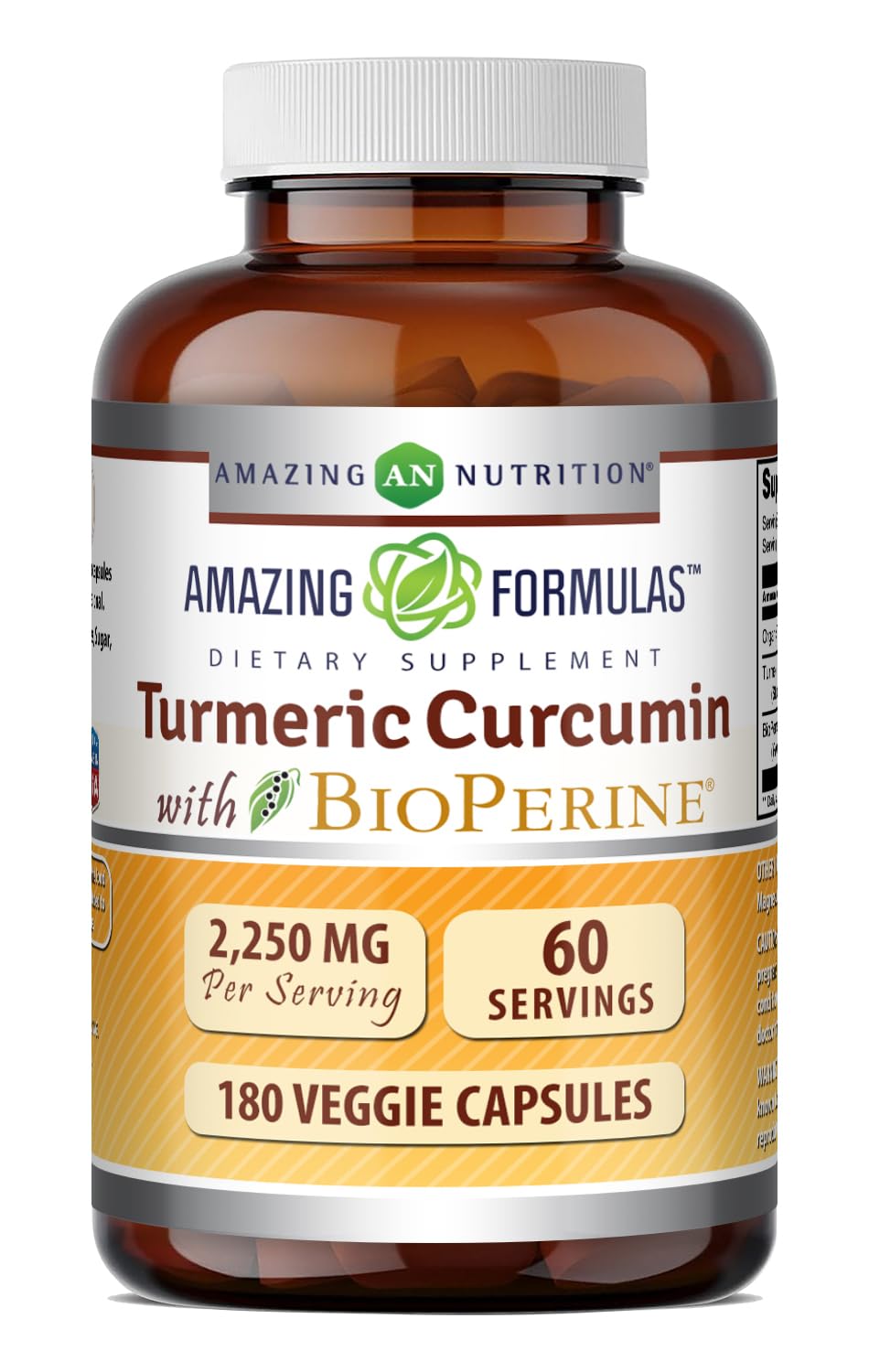 Amazing Formulas Turmeric Curcumin with Bioperine Supplement | 2250 Mg per Serving | Veggie Capsules | Non-GMO | Gluten-Free | Made in USA (1 Pack, 180 Count) 180 Count 180 Count (Pack of 1)