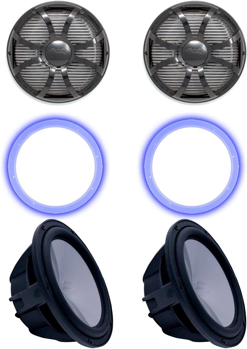 Wet Sounds Two Revo 10" Subwoofers, Grills, & RGB LED Rings - Black Subwoofers & Black Closed Face SW Grills - 2 Ohm