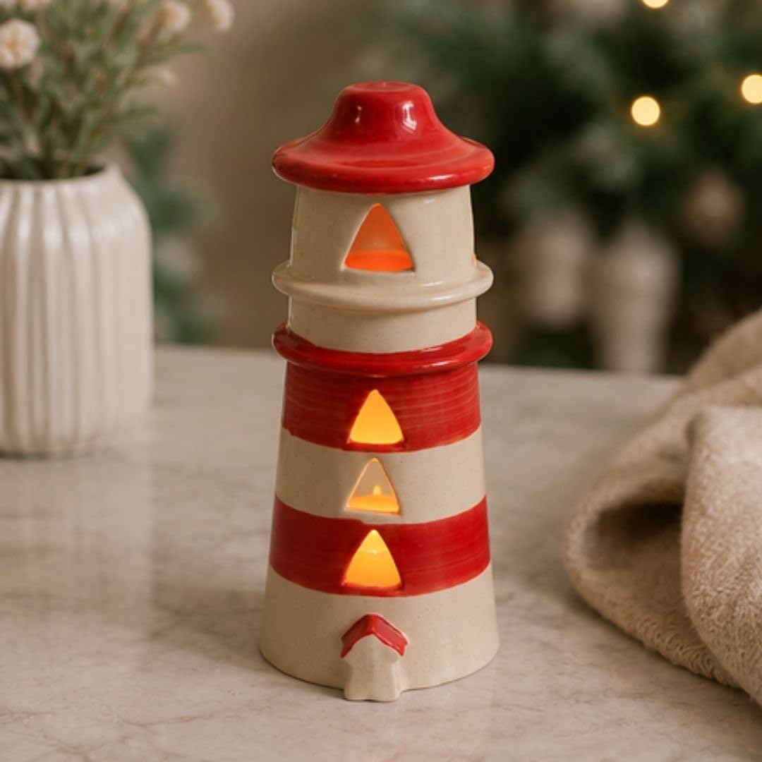 Craftribal Ceramic Tea Light Tower House Holder | Decorative Candle Holder for Home Decor | House Lantern | Ceramic Tea Light Stand for Living Room, Bedroom, Diwali, Christmas & Housewarming Gift-picture-25