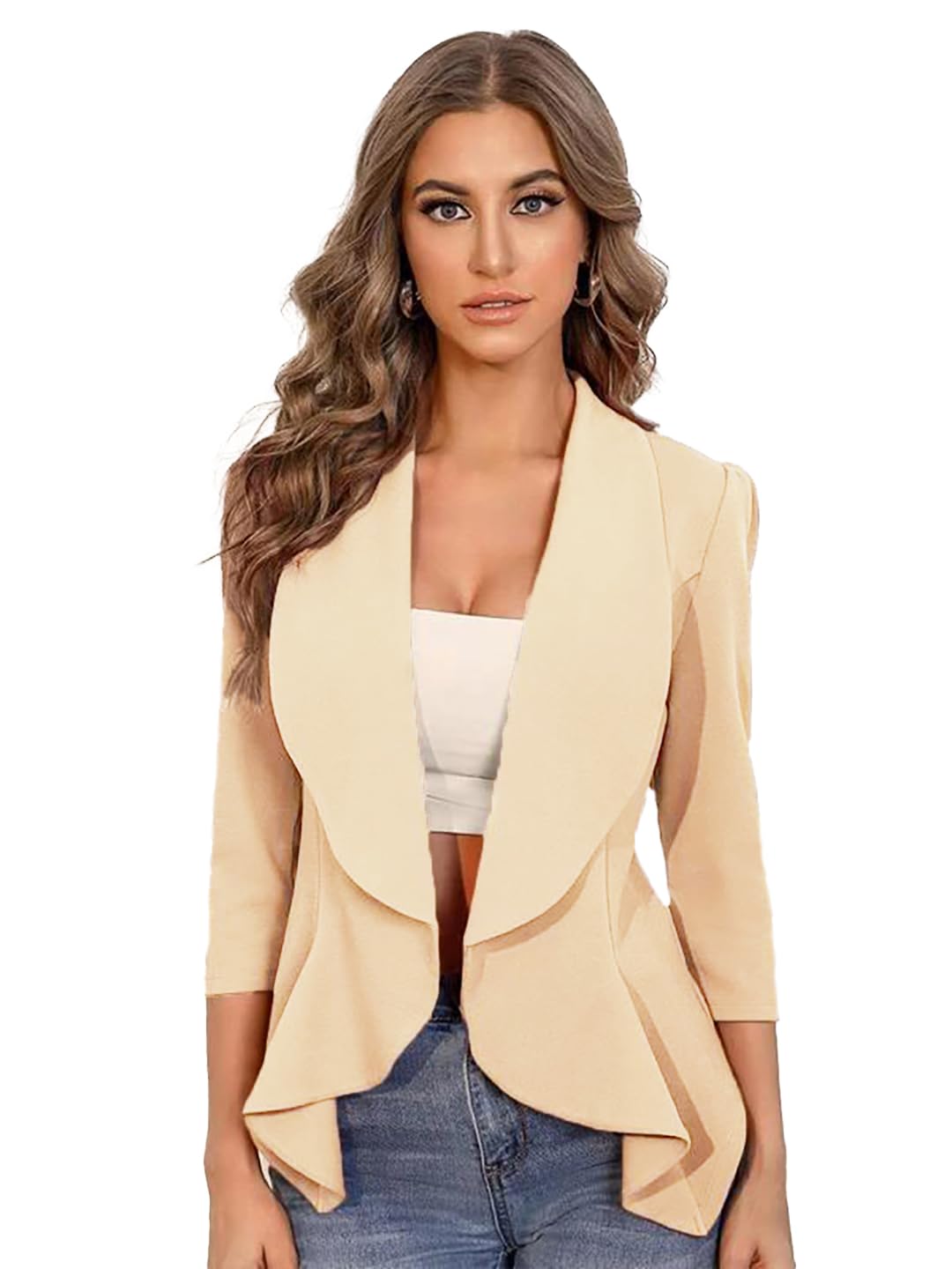KOTTYWomen's Single Breasted Relaxed Fit Shawl Collar 3/4 Sleeve Blazer