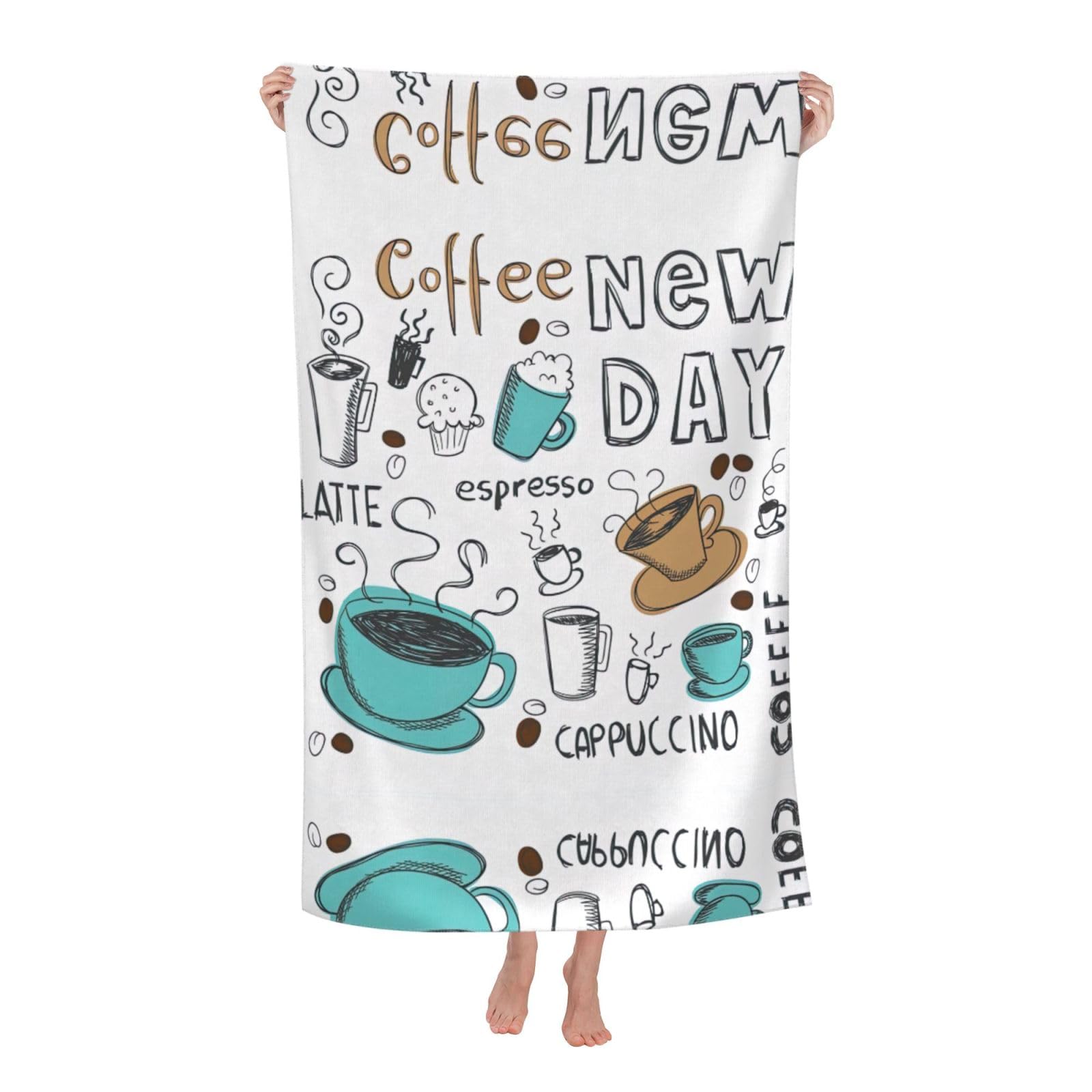 Oazcvbnn Women's White Delicious Coffee Print Adult Beach Towel Summer Travel Pool Vacation Swimming Fitness Outdoor Adventures
