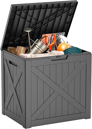 Miniatura 9 de DRATO Caja de cubierta de 180 galones, caja grande de resina impermeable para muebles de patio, cojines de patio, herramientas de jardinería,