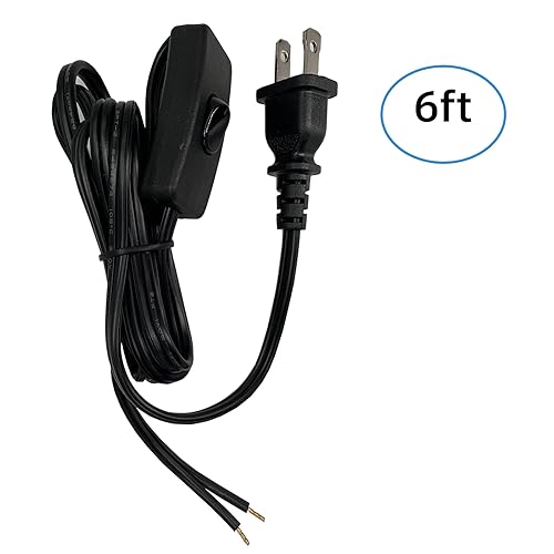Miniatura 2 de Cable de lámpara con enchufe de interruptor, paquete de 2 cables negros de repuesto, cable de extensión de 6 pies, enchufe polarizado, extremos