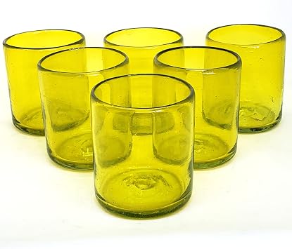 Solid Yellow 9 oz Short Tumblers set of 6, Recycled Glass, Lead-free, Toxin-Free 9oz Tumbler