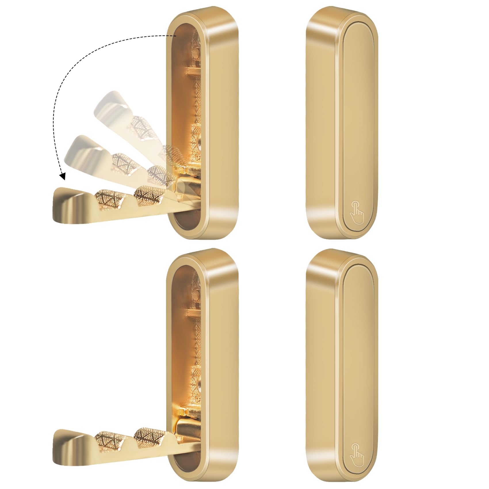 4PCS Foldable Gold Wall Hooks, Heavy Duty Zinc Alloy Folding Wall Hooks, Folding Hidden Coat Hooks Wall Mount Bathroom Foldable Towel Hooks for