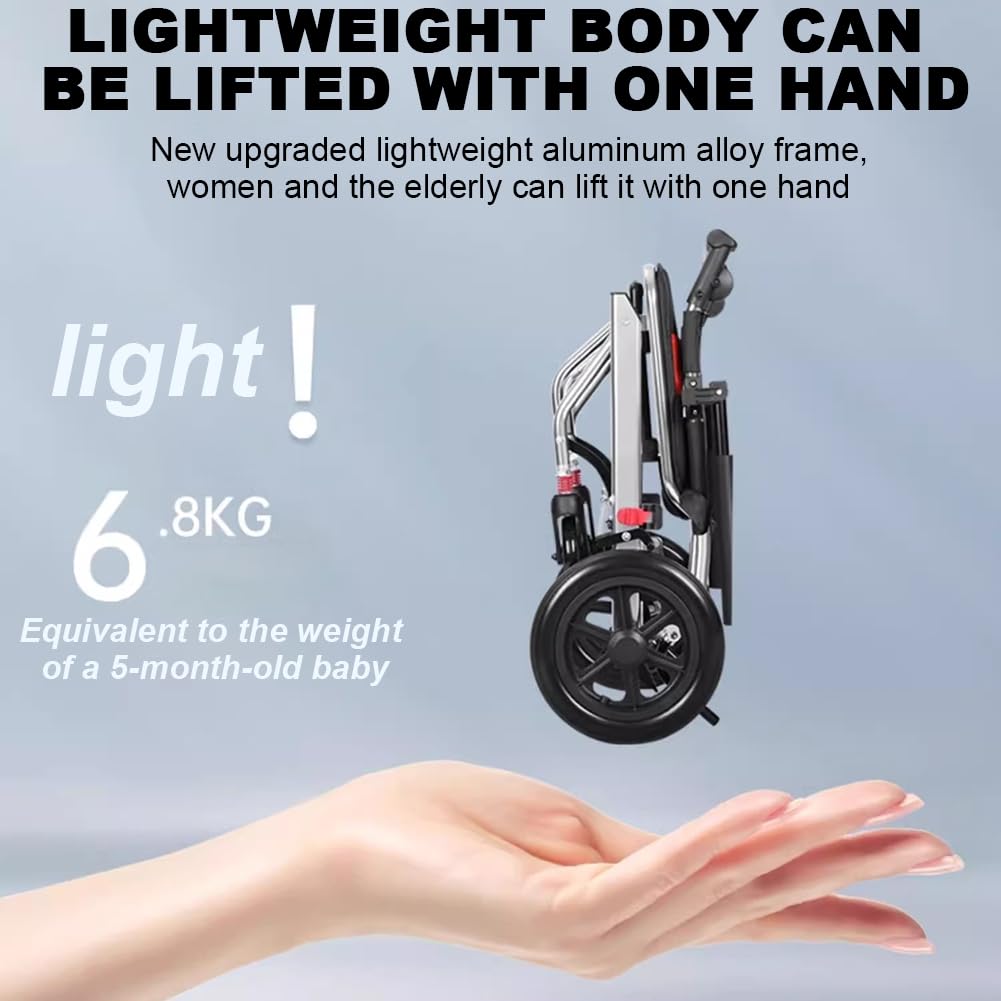 Carrozzina Portatile Manuale Autospinta, Carrozzina Multifunzionale in Lega di Alluminio, Poggiapiedi E Braccioli Regolabili, Carrozzina Pieghevole, Portata 100 kg,B