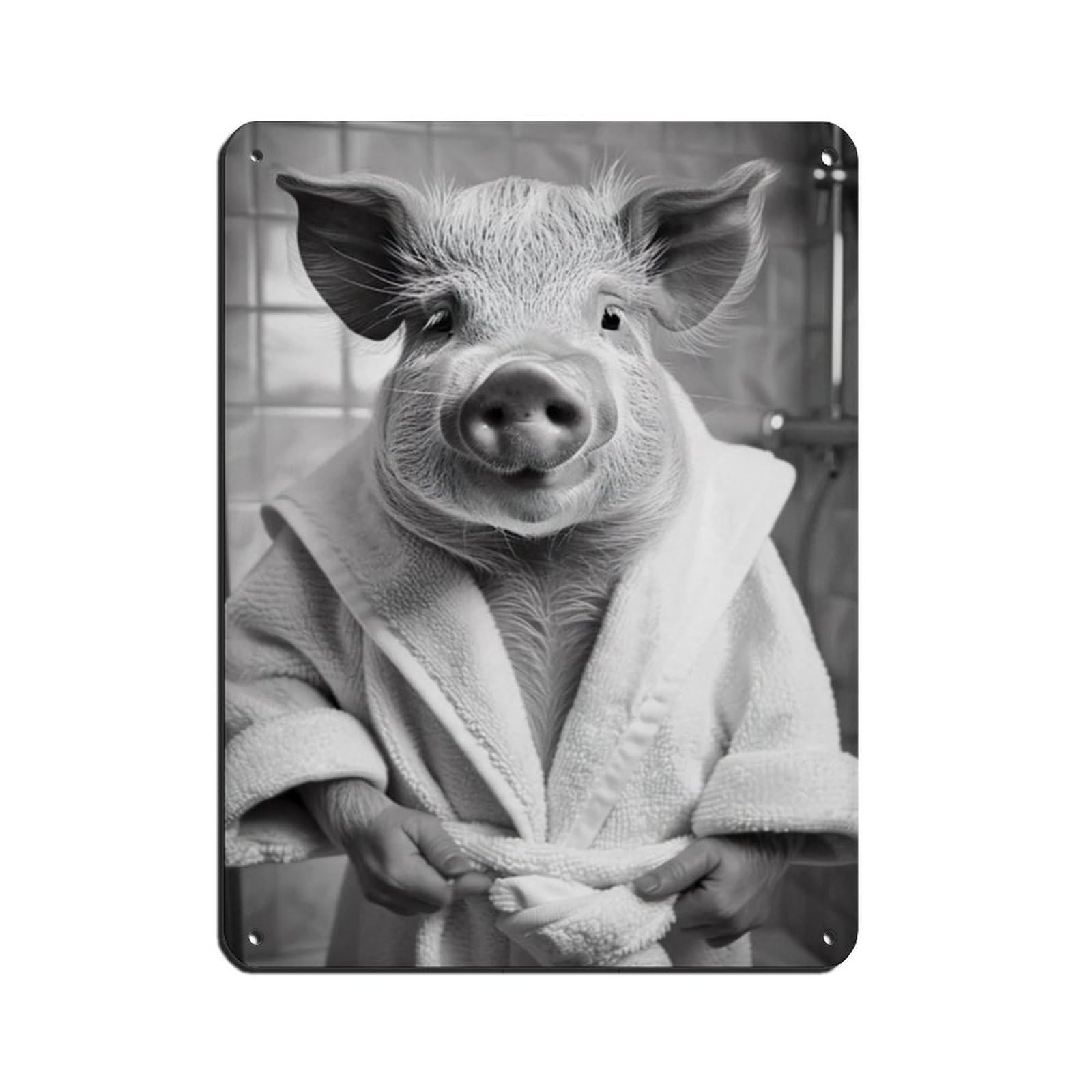 Pig in A Bathrobe, Funny Bathroom Art Tin Sign Vintage Metal Pub Club Cafe Bar Home Wall Art Decoration Poster Retro 12x16inch(30x40cm)