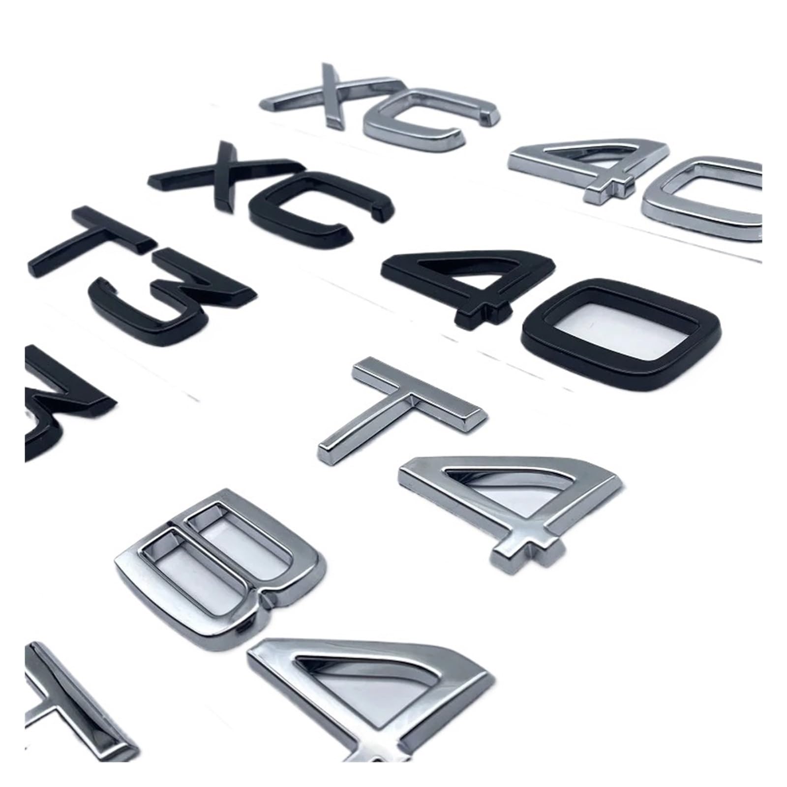 Błyszczący czarny srebrny emblemat tabliczka znamionowa naklejka pasuje do Volvo XC40 B3 B4 T3 T4 T5 dla Volvo pokrywa bagażnika odznaka modele naklejka naklejka samochodowa (Color : Glossy bl