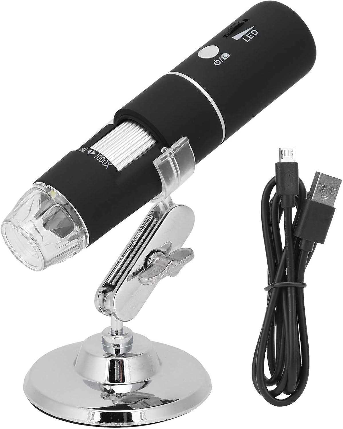 Mikroskop USB, mikroskop cyfrowy, WiFi, USB, 1000 x endoskop z metalowym stojakiem, mini ręczny mikroskop cyfrowy z kablem USB, 8 diod LED, do elektroniki, monet, skóry, kontroli roślin