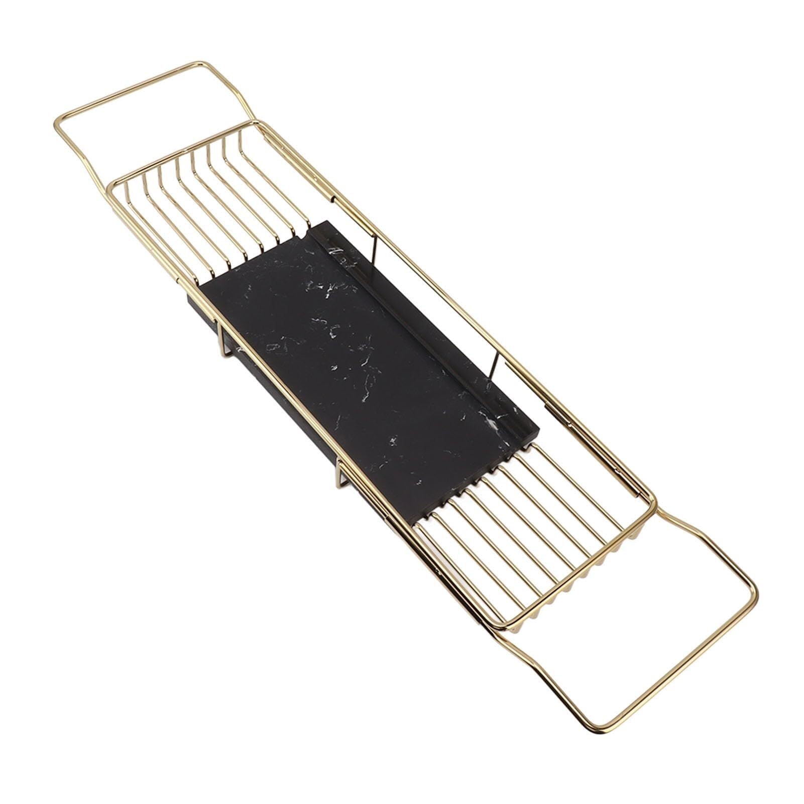 JKJZSALJ Over The Bathtub Shelf Rack - Bath Basin Table Tray For Shampoo & Essentials - Adjustable Wire Bathing Storage-Gold Black