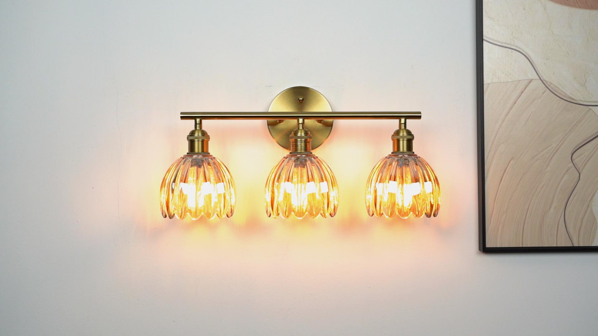 Image of Vintage Bathroom Light fixtures, Gold Vanity Lights, ETL Certified