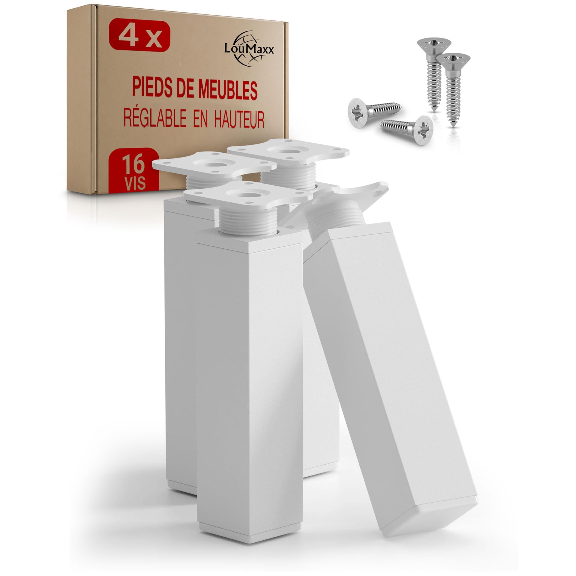 LouMaxx Meubelpoten verstelbaar vierkant, set van 4, 40 x 40 x 60 mm, zwart, inclusief montageplaatje – poten voor meubels van aluminium – hoogwaardige kastpoten voor individuele doe-het-zelf meubels
