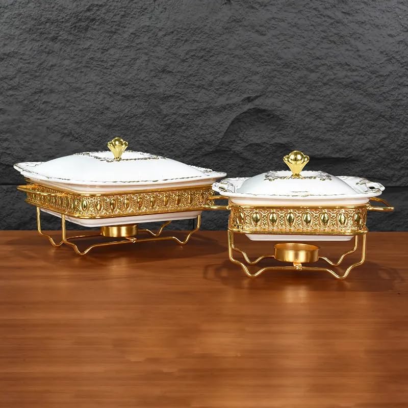 Miniatura 8 de Juego de 3 piezas de acero inoxidable cuadrado para bufé, juego de bufé de cerámica de 1.2/1.8/2.8L, juego de calentadores de bufé, para fiestas,