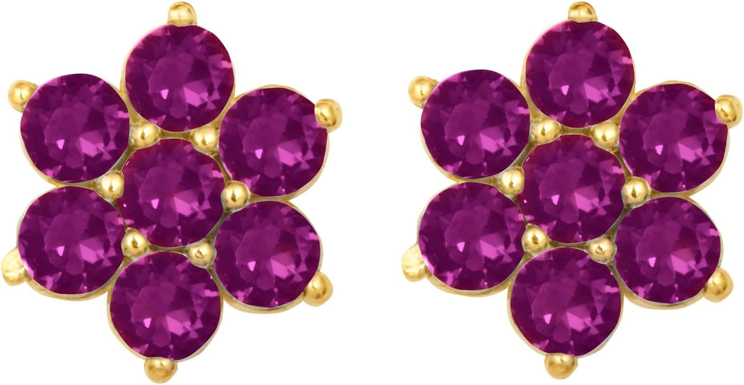 Elegant 14k Yellow Gold Round-Shaped Personalized Flower Petal Birthstone Earrings