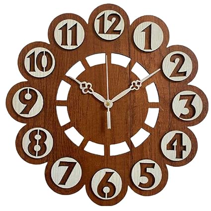 MADHULI Wooden MDF Wall Clock, Round Shaped Wall Clock for Home Decoration, Stylish Wall Hanging Designer Watch for Home, Living Room, Bedroom, Office
