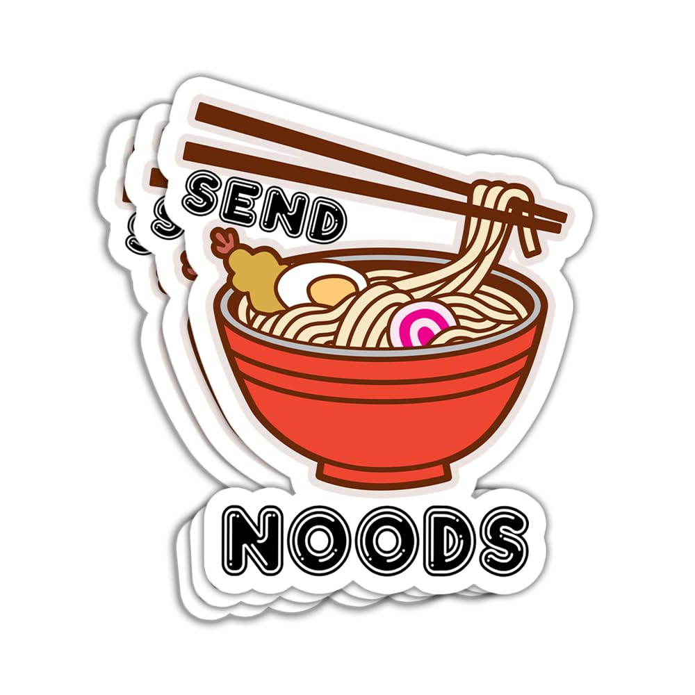 SODAVA 3Pcs Send Noods Stickers Not Nudes Noodles Sticker Funny Food Sticker for Laptop Water Bottle Phone Accessory Boat Car Bumper Window Helmet, Stickers 3"x4".