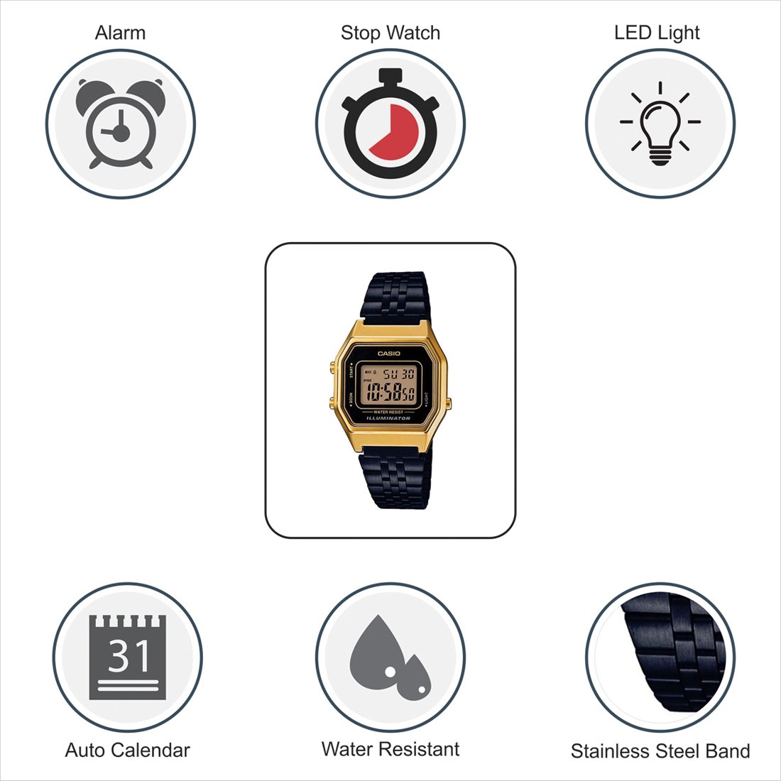 CASIO Digitale Modello Zegarek Damski Collection Retro LA680WEGB-1ADF. Marca: