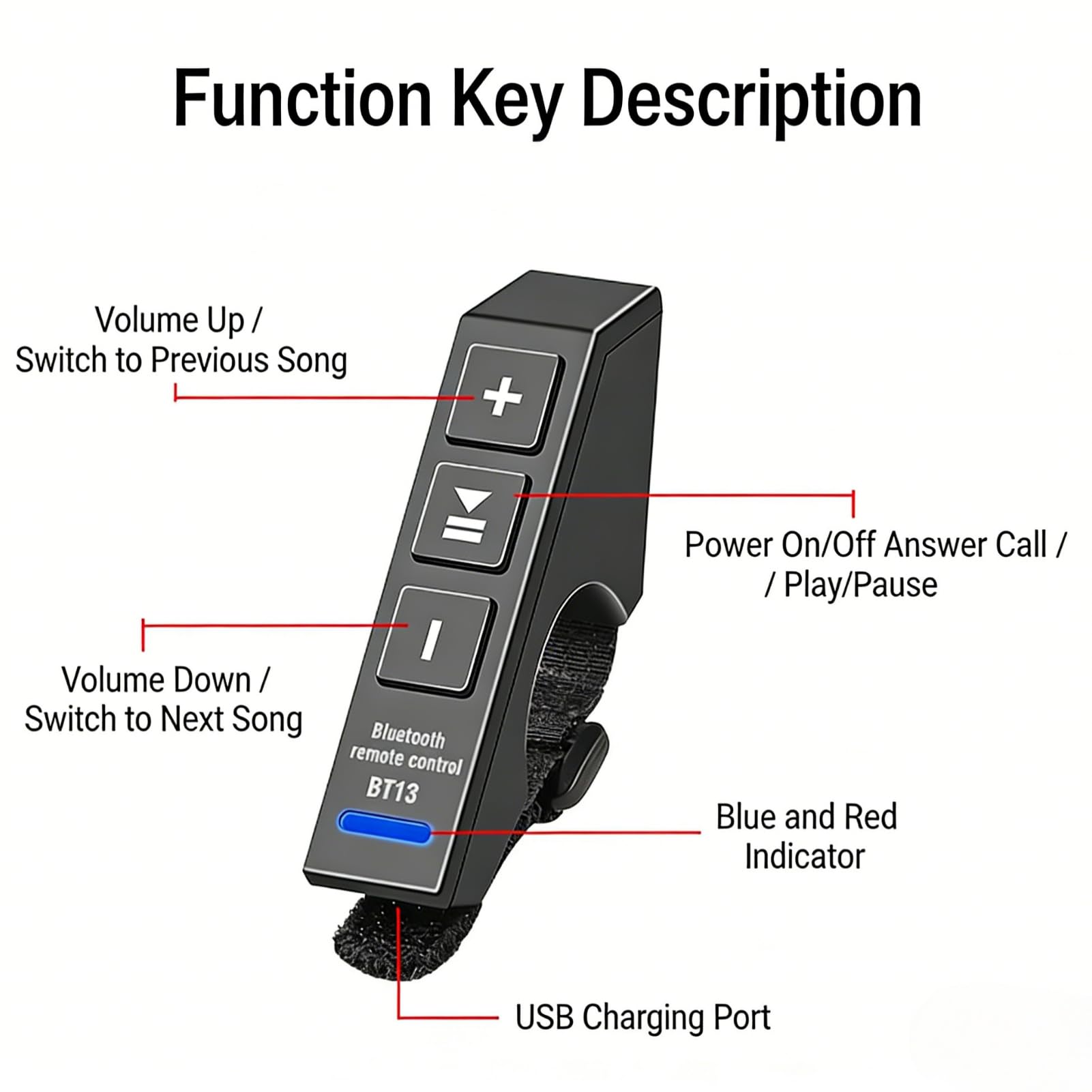 VOBOR Zestaw pilota zdalnego sterowania Bluetooth z przyciskiem do telefonu, bezprzewodowy, przenośny, wodoszczelny, sterowanie telefonem do samochodu, roweru, motocykla, kierownicy