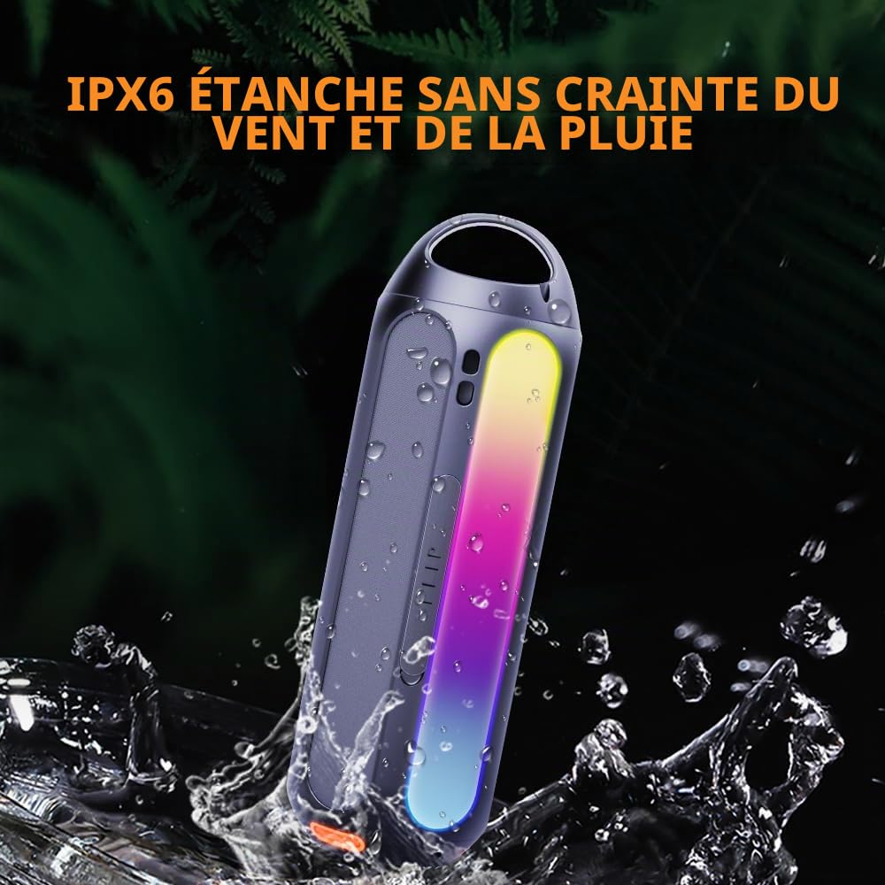 CYBORIS Enceinte solaire Bluetooth - 30 W - Portable - Sans fil - Étanche IPX6 - Avec lumières LED RVB - Autonomie de 30 heures - Basses profondes pour voyage, golf, plage, fête