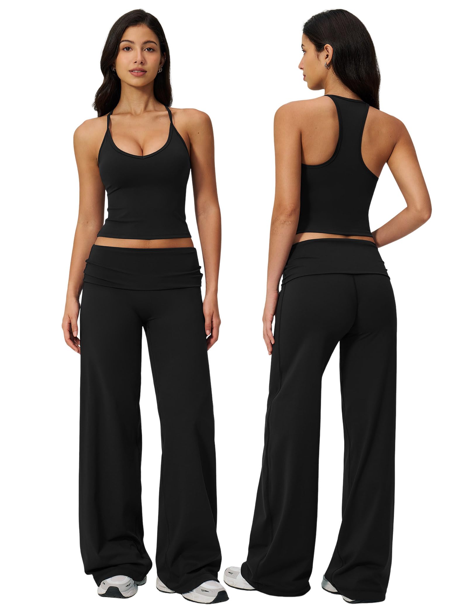 Womens 2 Piece Workout Set Matching Wide Leg Gauchos Yoga Gym Pants
