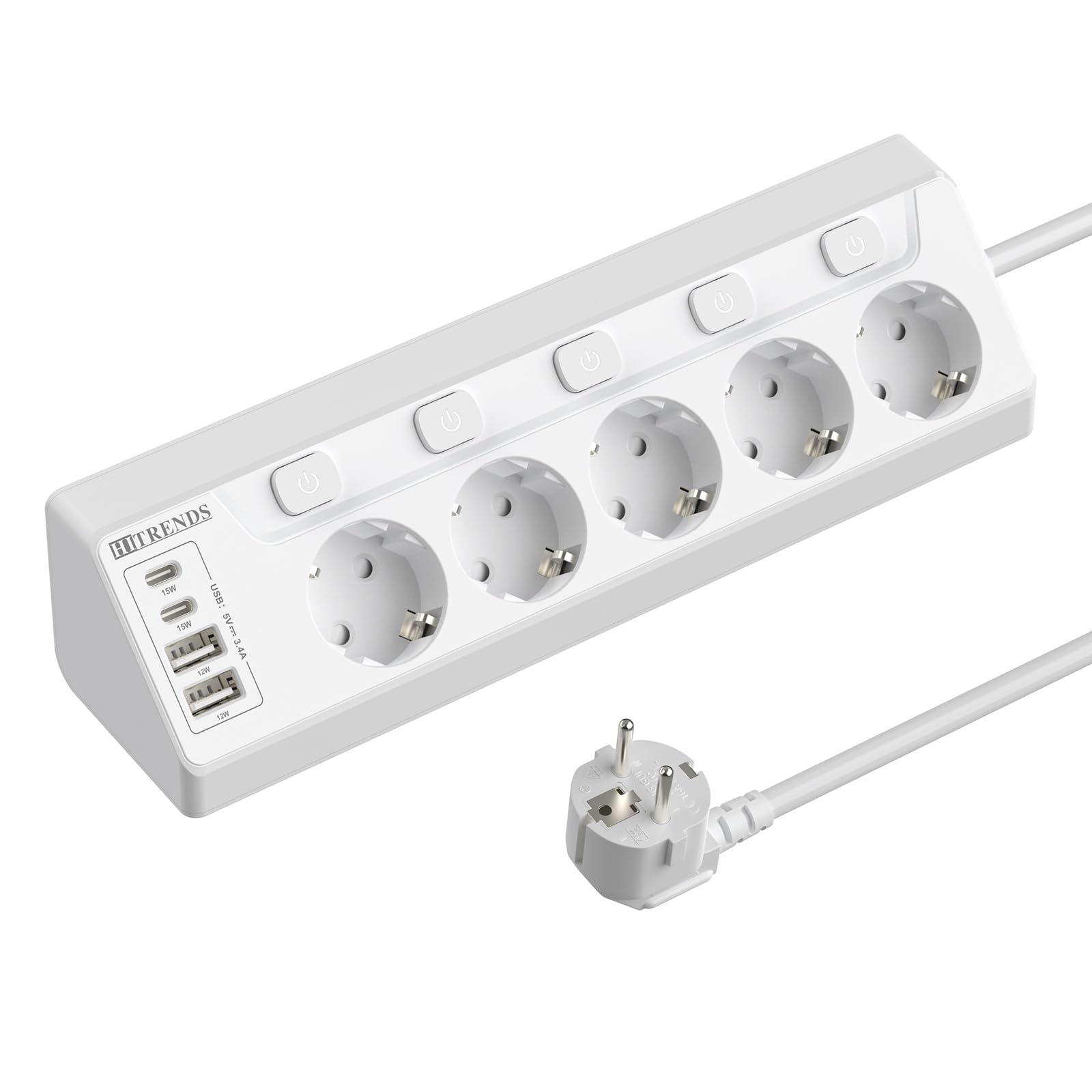 Toma de Empotrar Corriente con 2 USB y 2 Type-C, 4 Tomas Enchufes Multiple Empotrada de Sobremesa con Interruptor, Regleta de Enchufes Empotrada con Cable de 2M para Muebles de Encimera, Blanco — view 25