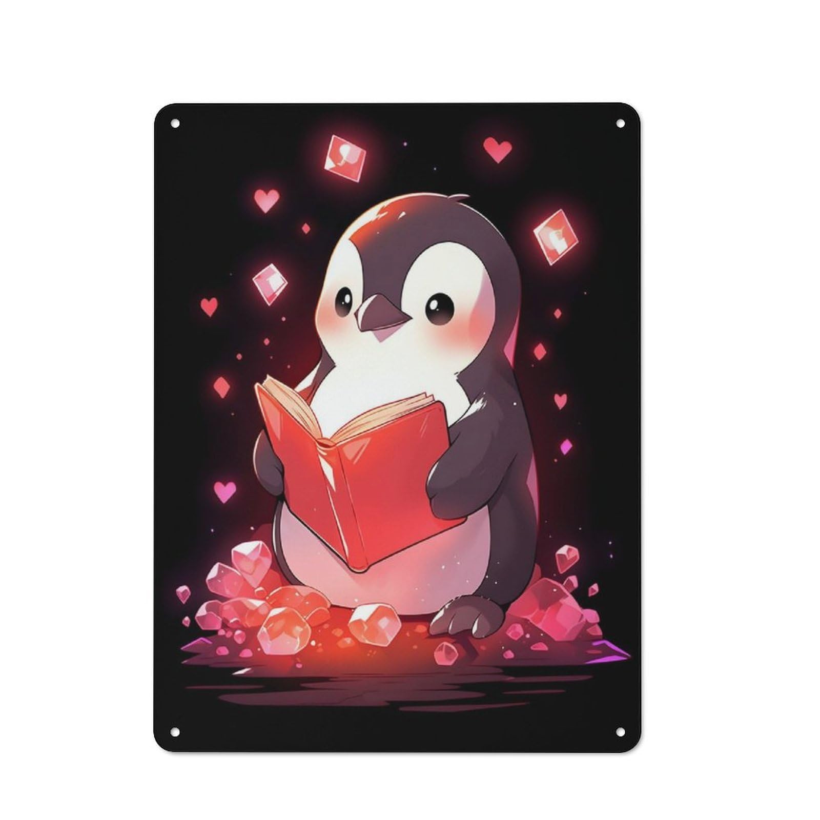 Junmoney Penguin Book Lover Printed Metal Sign 40X30cm For Studio Or Craft Room, A Decorative Gift For A Newly Furnished Studio And Craft Room
