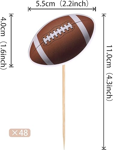 Miniatura 2 de Rsstarxi Paquete de 48 adornos para magdalenas de pelota de rugby con temática de pelota deportiva para baby shower decoración de pasteles de fiesta