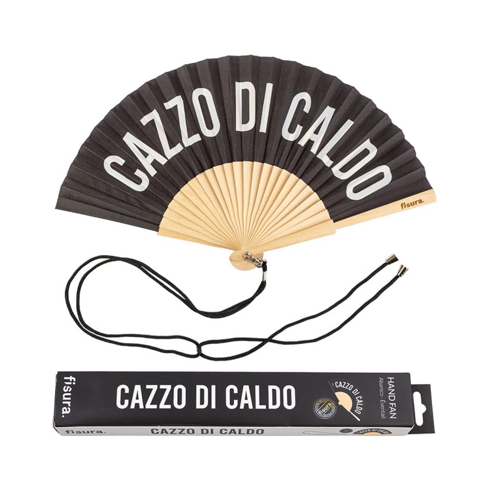 Fisura Original fan with message. Modern and colourful wooden fan. Hand fan. Hanger included. Measurements: 42.5 x 23 cm, Broth, Black, One size