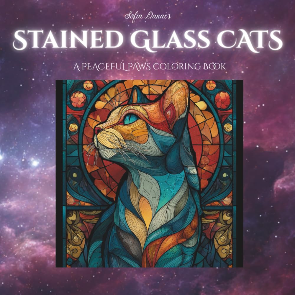 Stained Glass Cats: A Peaceful Paws Coloring Book Volume 7