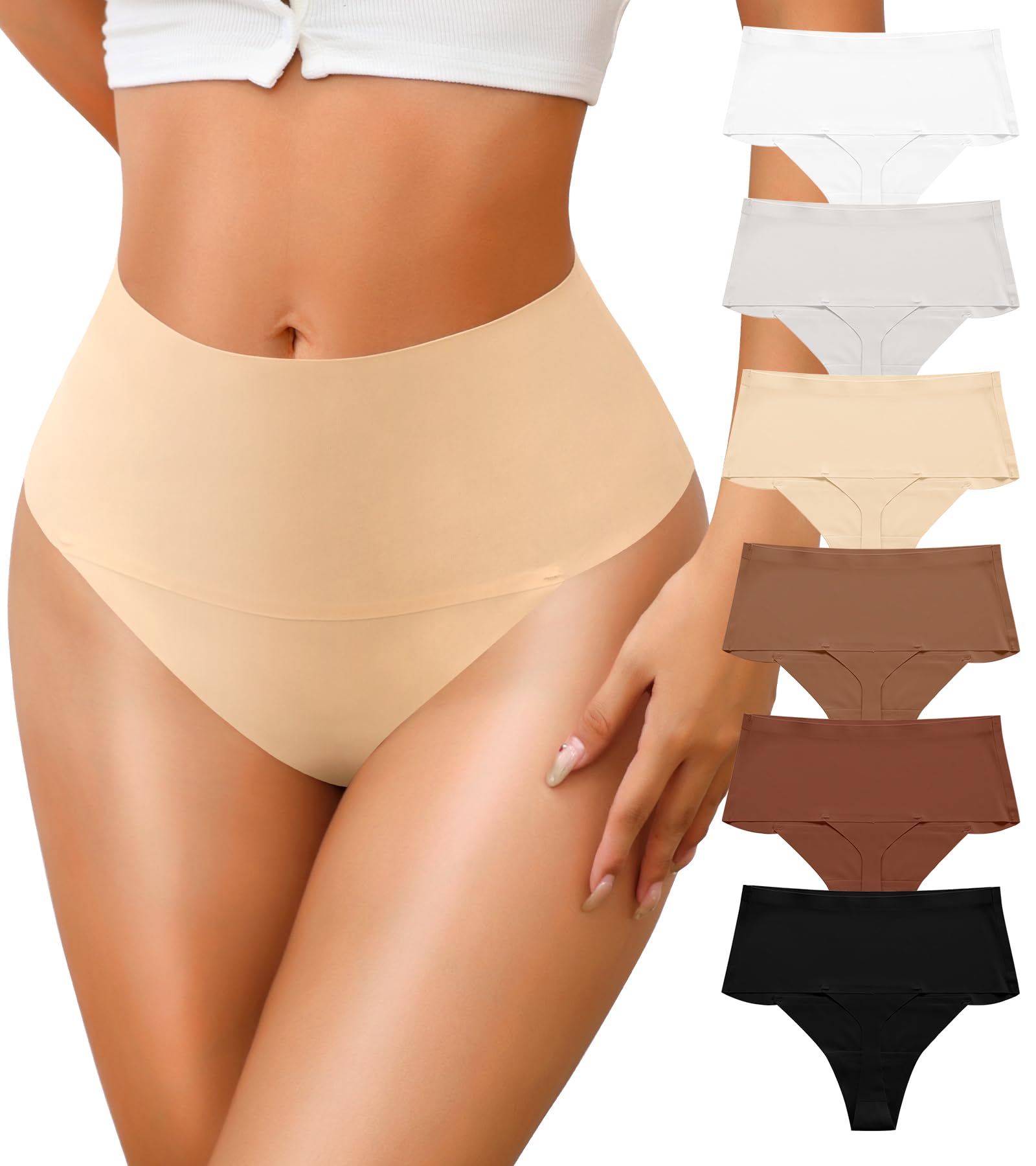 Women High Waist Thongs Seamless Underwear for Women Soft Seamless High Cut Panties Pack of 6-image-28