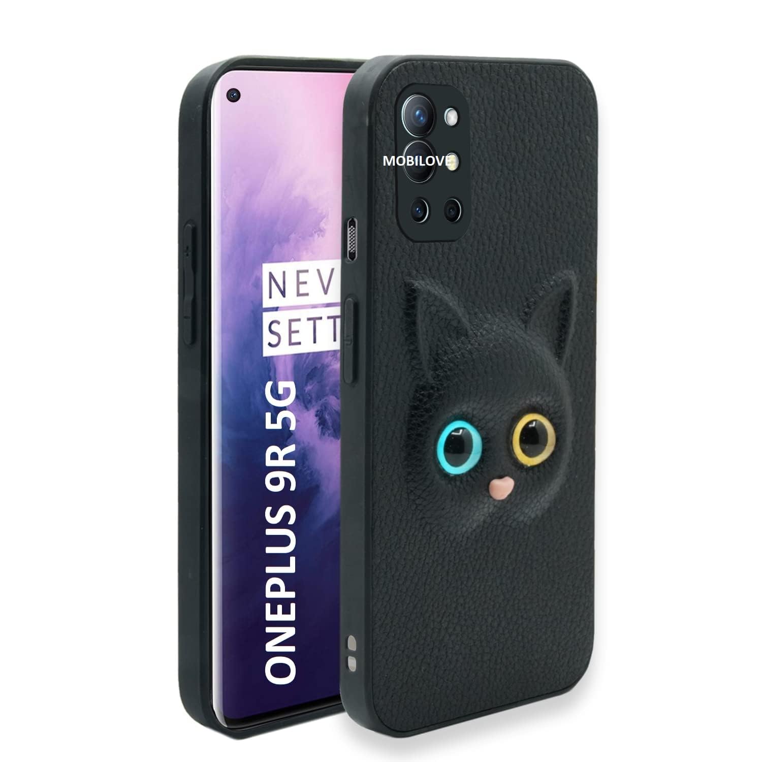 MOBILOVE Back Cover for OnePlus 9R 5G | Cute Cat Kitty Slim Soft PU Leather Case | 3D Effect with Colored Eye and Camera Protection (Black) (B0C2L3PFRP) Amazon Price History, Amazon Price Tracker