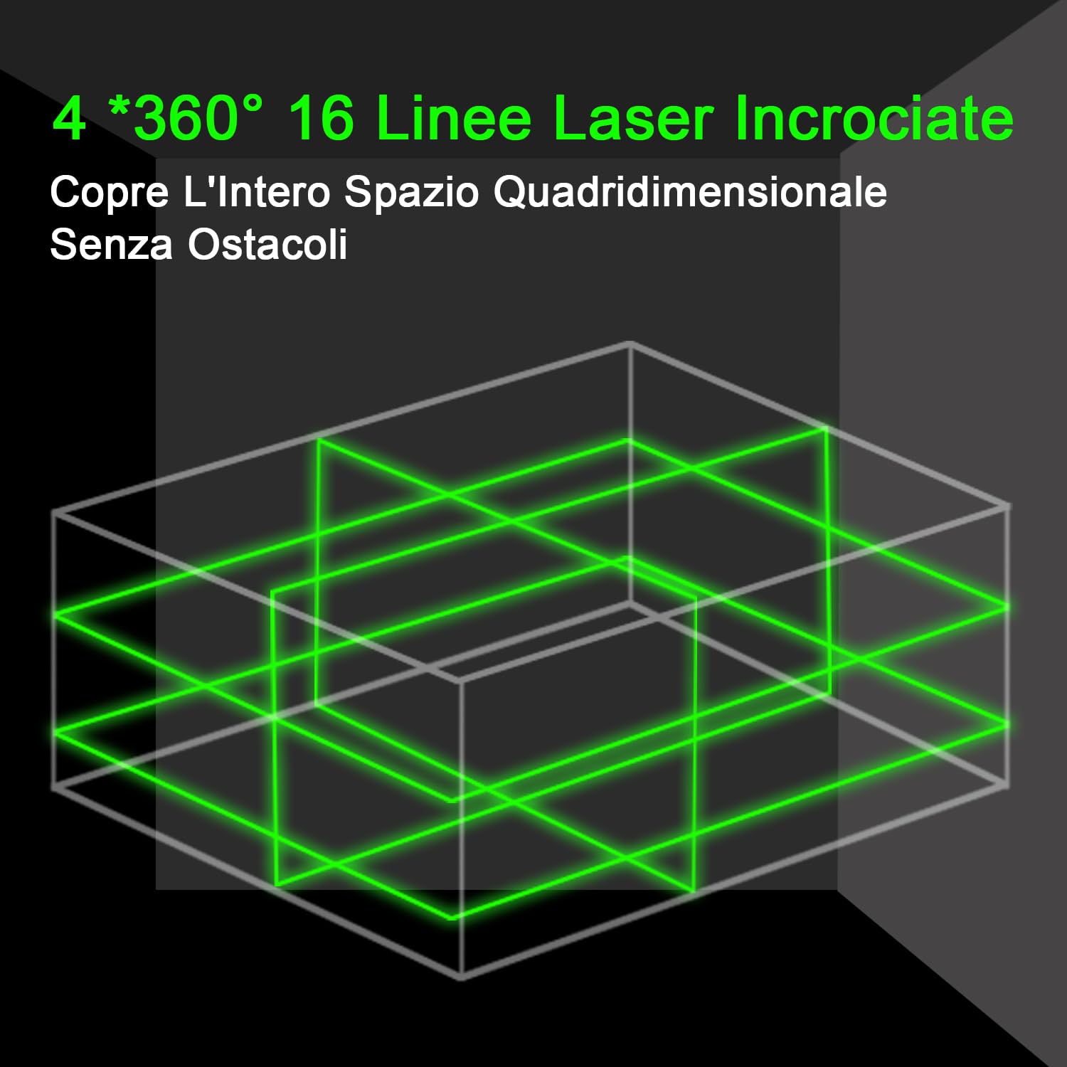 Livella Laser Autolivellante 16 Linee, 4 x 360° Livello Laser, 2 x Batterie,Autolivellante, Supporto rotante, Telecomando