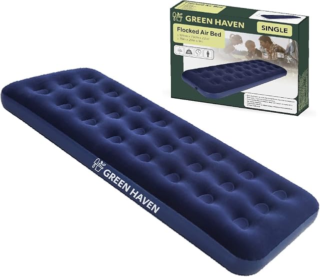 Premium Extra Comfortable Blow up Single Airbed | Waterproof Guest Single Airbed Inflatable Mattress | Blow Up Mattress Single | Single Air Beds for Adults & Kids | Quick Inflatable Camping Mattress
