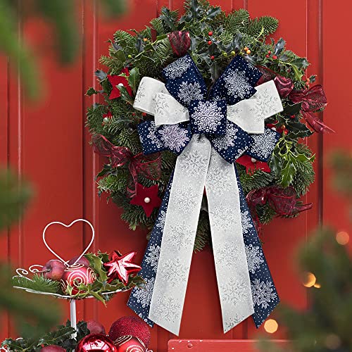 On-Airstore Grandes laços de guirlanda de Natal, laços de fita azul marinho para coroas de flores –