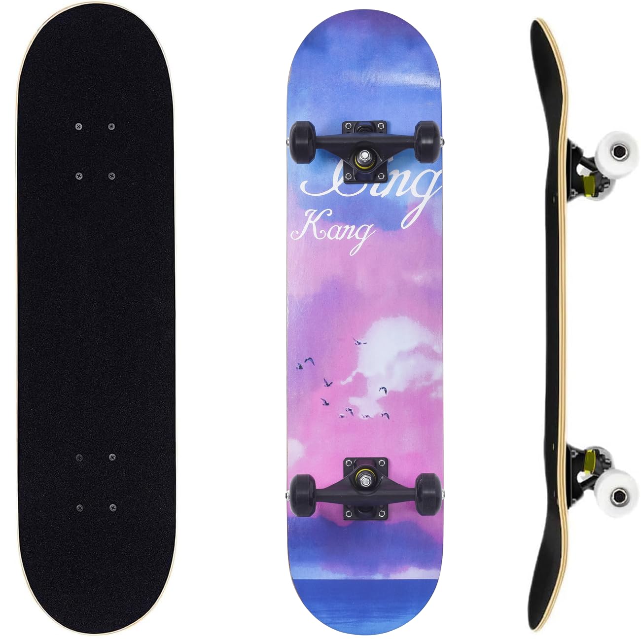 ERNAN Complete Skateboard for Beginners,31 x 8 Inch Double Kick Skateboard for Kids Teenagers & Adults. with Skate T-Tool. (Pink C)