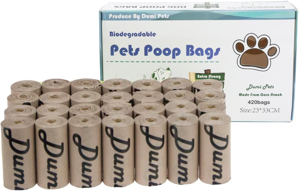 Dumi Pets Biodegradable poo bags Extra Thick and Strong,Leak Proof 420 PCS Dog Waste Bags Eco Friendly pooh bags for dogs and Earth rated dog bags