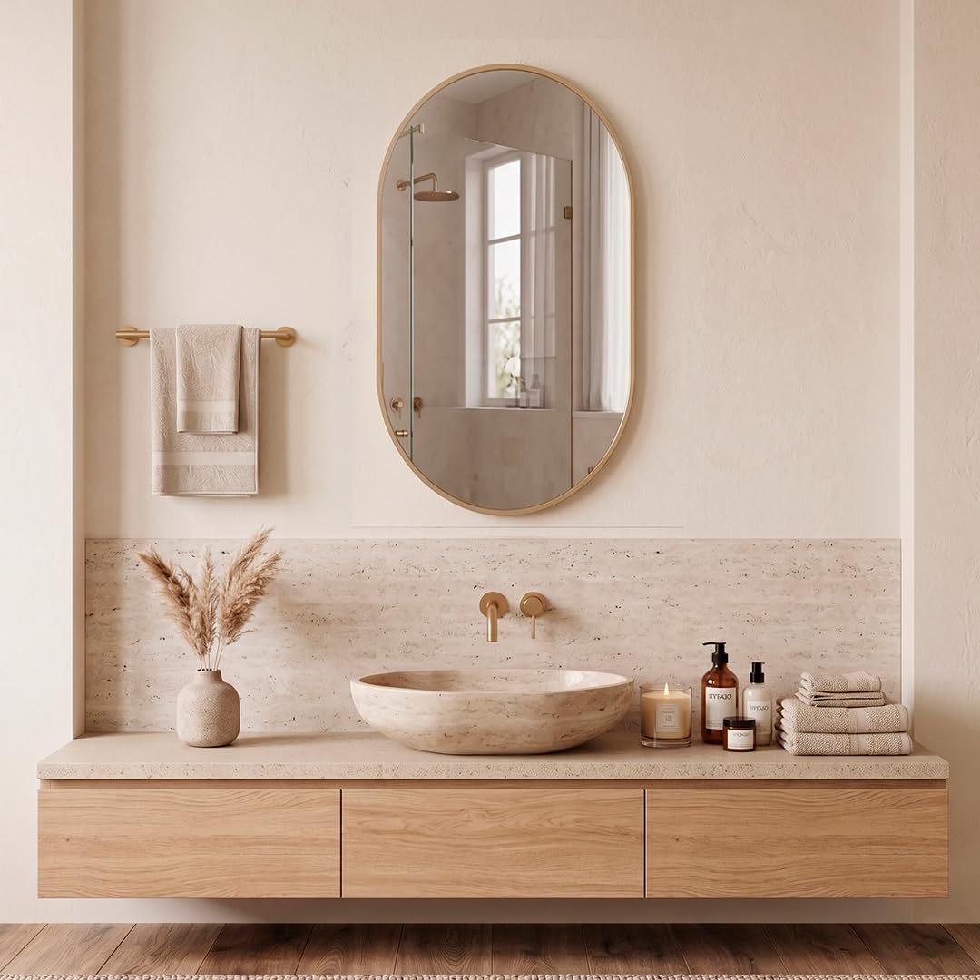 Marctani Miroir Ovale Mural avec Cadre en métal - Miroir Ovale Salle de Bain Moderne et décoratif pour entrée, Salon ou Couloir
