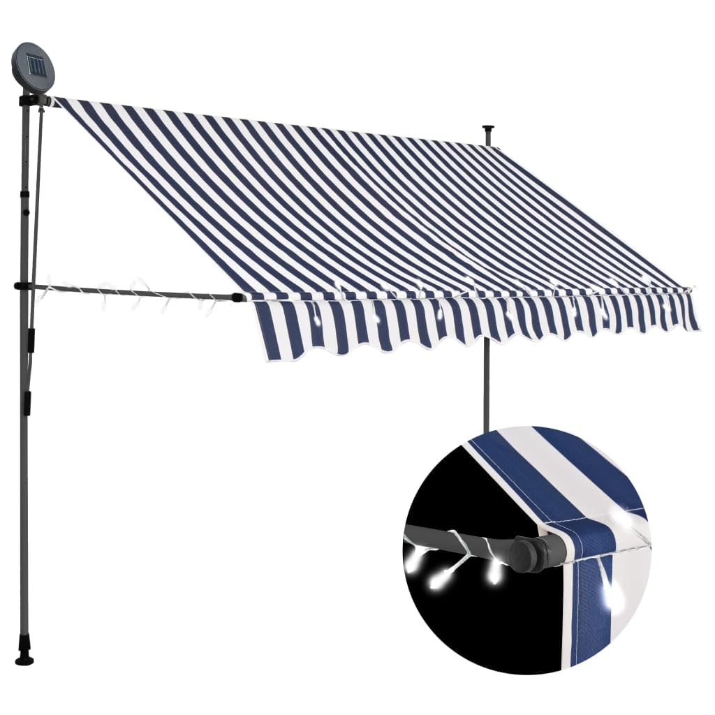 Store pour terrasse rétractable manuel 300 cm LED bleu blanc contre le soleil du balcon