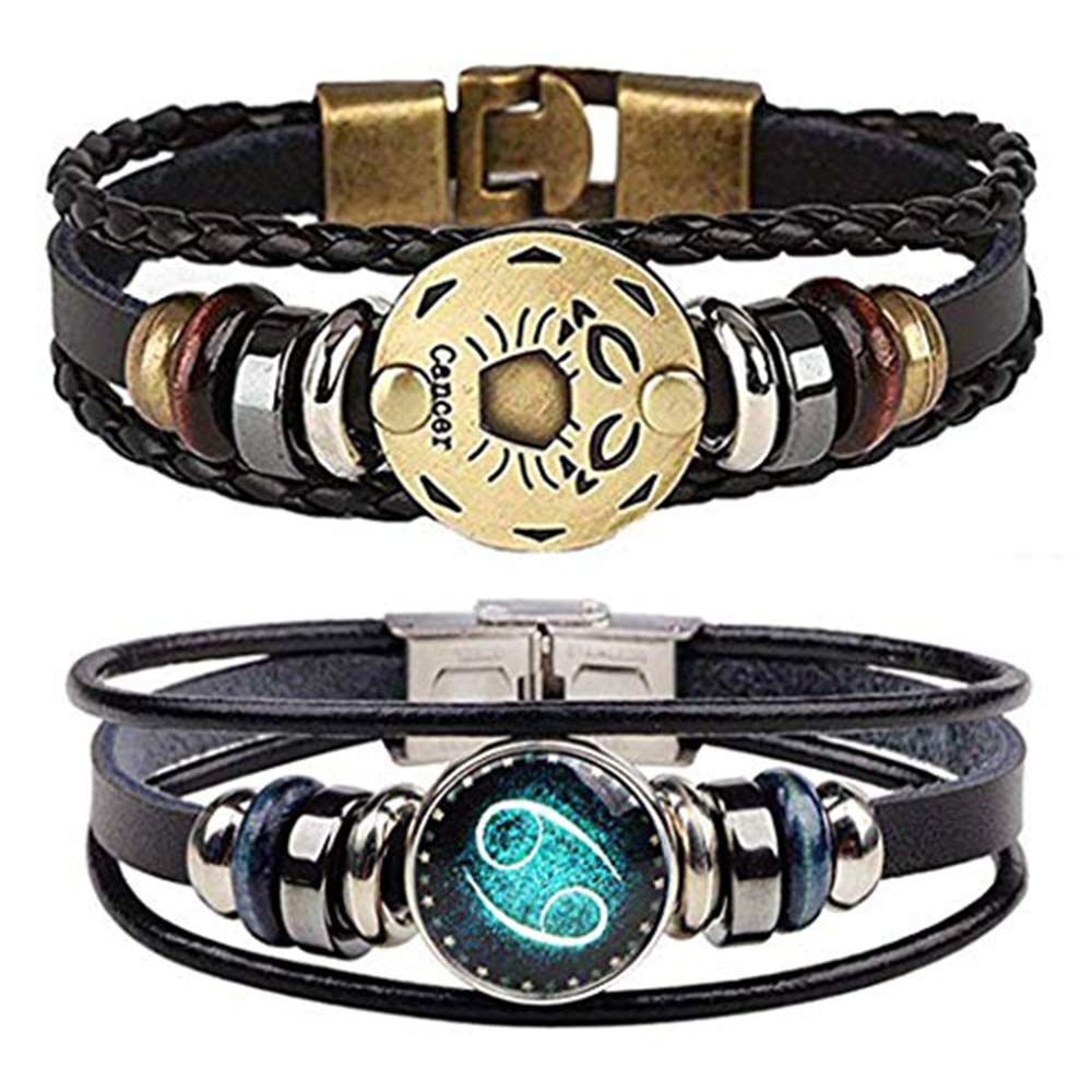 NIGHTCRUZ Constellation Braided Rope Bracelet - Punk Alloy Leather Bracelet - Hand Woven Braided Rope Punk Chain Cuff 2 PCS