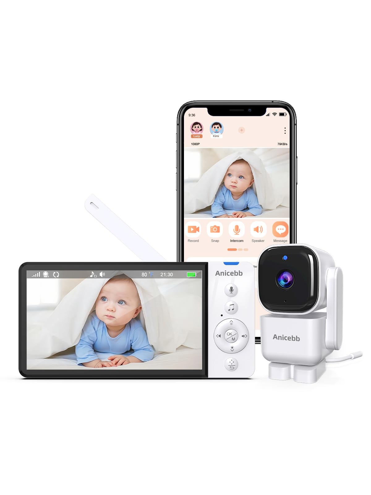 Smart Baby Monitor with App and 5