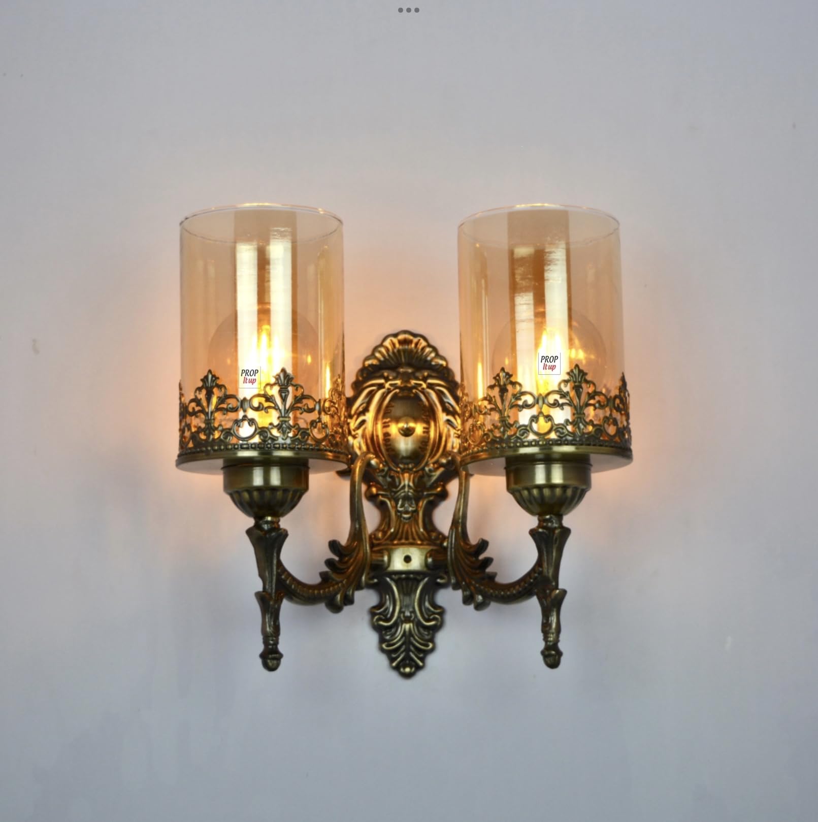 Prop It Up Portuguese Style Antique Brass Finished Wall Mounted Hanging Pendant Lamp for Single/Double Bulb Wall Sconce Wallchiere Up or Dawn Light with Double Glass Shade (2W) (Crown)